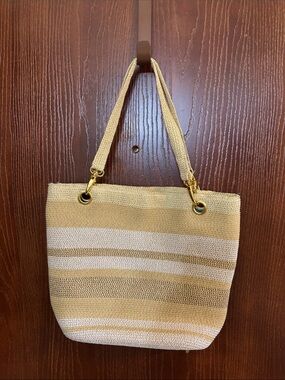 Striped Beige and Cream Woven Tote Bag